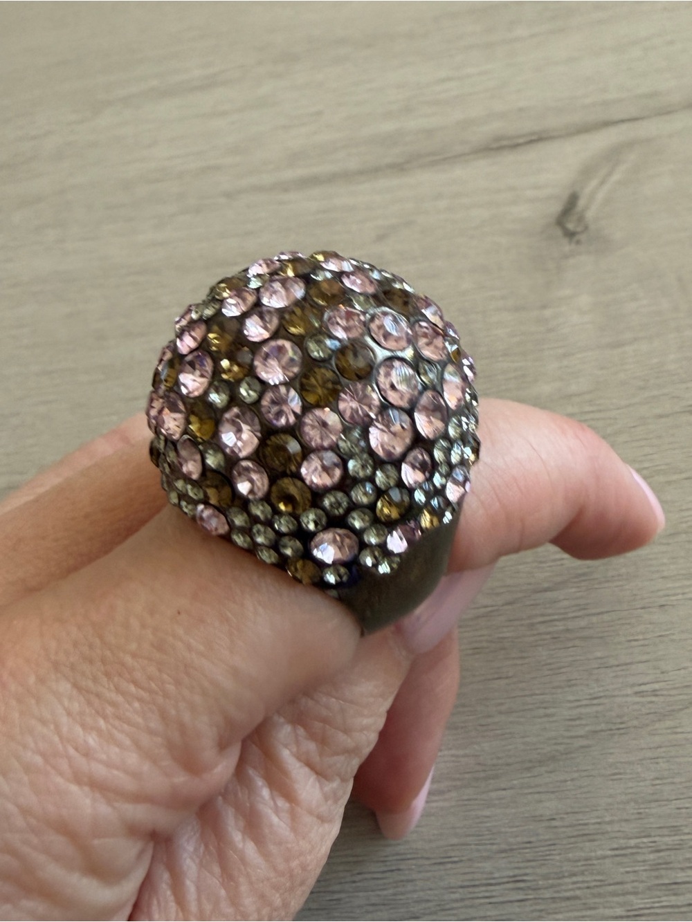 Henri Bendel Pink and Olive Crystal Dome Ring - Picture 2 of 5